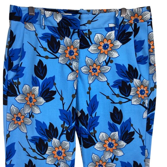 Theory‎ Pants SIze 6 Ankle Cropped Blue Orange Floral Yanette Oahu - Picture 3 of 11